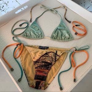 We Are Handsome Triangle Bikini - Green & Gold